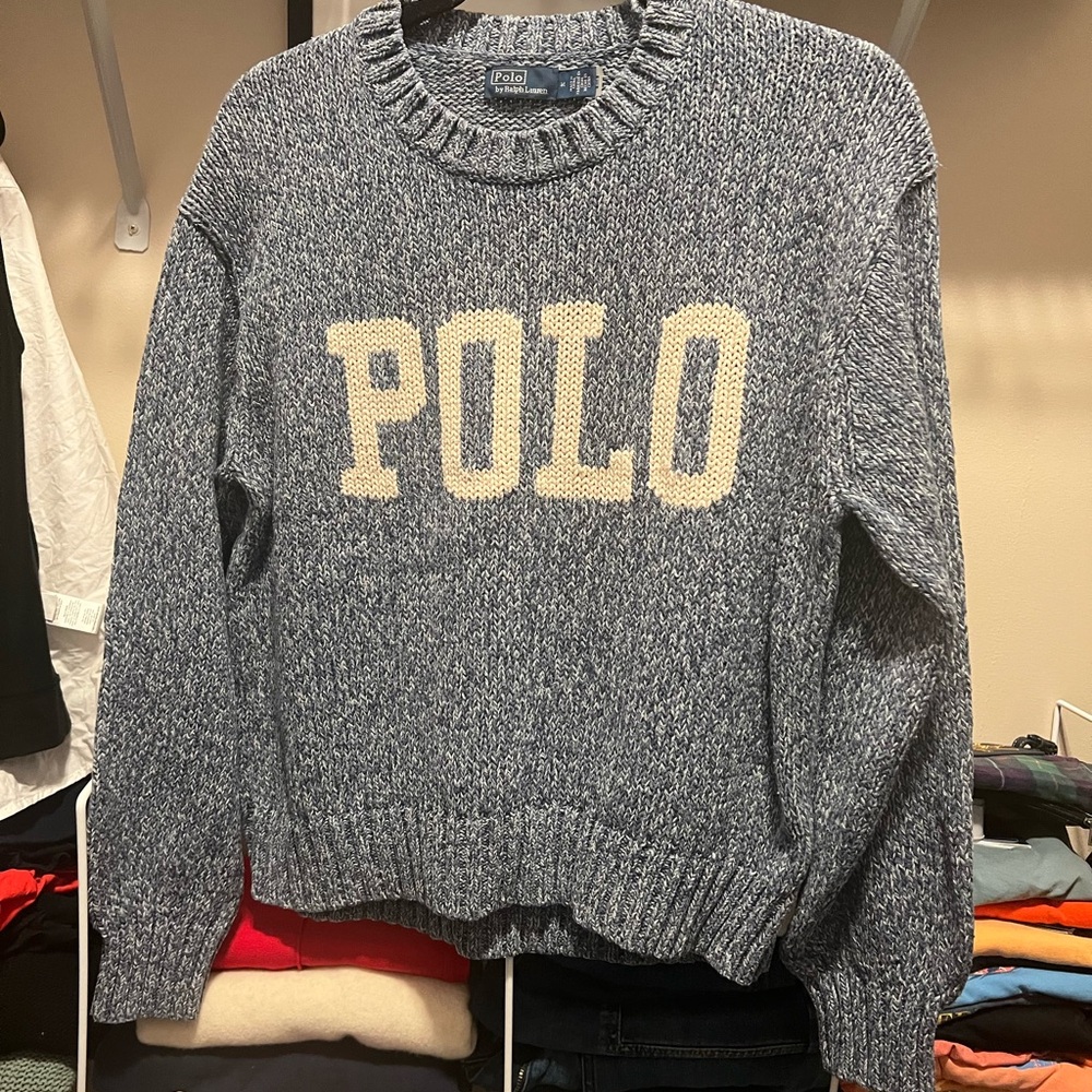 Polo by Ralph Lauren Navy Marled Crewneck Sweater with Cream POLO